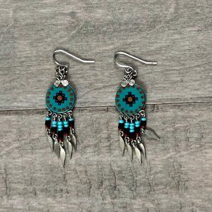 ❤️ Silver Beaded Fringe Dream Catcher Earrings